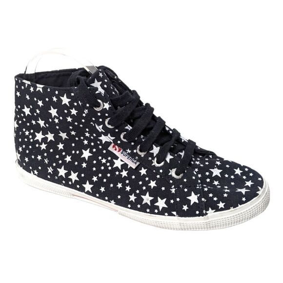 SUPERGA Navy Star Print High Top Sneakers 8 - Picture 1 of 9
